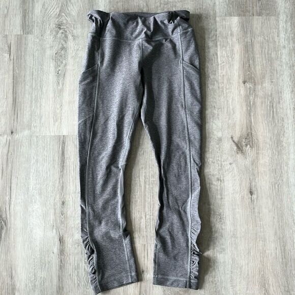 Lululemon Speed Crop Ruched Mesh Insert Leggings Gray‎ - Women’s Size 6 - Picture 2 of 9
